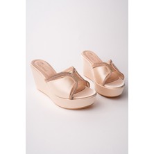 Bulutmod BA04266 Ten St Kadın Taşlı Abiye Gelinlik Günlük Dolgu 9cm Topuklu Terlik - 39