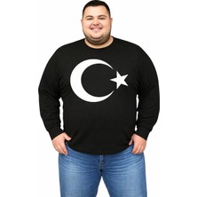 Sngl Erkek Büyük Beden Uzun Kollu Ay Yıldız Baskılı Tişört 3xl 4xl 5xl 6xl 7xl 8xl 9xl