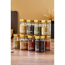 12'li 350 ml Metal Kapaklı Baharat Saklama Kabı Cam Kavanoz(Plastik Kaşık/ Etiket Dahil)