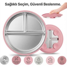 Gneisto Vakumlu Silikon Kaplı 3 Bölmeli Paslanmaz Çelik Bebek Mama TABAĞI304 Çelik,PEMBE20,5CM
