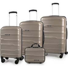 Polo&sky Azra Model Vizon Renk Pp Kırılmaz 4'lü Kabin Boy + Orta Boy + Büyük Boy Makyaj Valiz Seti