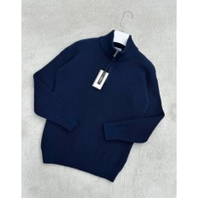 More Black Comfort Regular Fit Rahat Kalıp Fermuarlı Dik Yaka Basic Düz Sweatshirt