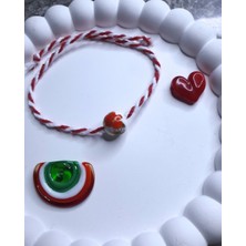 Mg-Storyy With Love - Marteniçka Ip Dilek Bilekliği / Porselen Kırmızı Çiçekli Boncuk / Kartı ve Jelatinli / 5 Adet Gönderilmektedir.