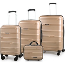 Polo&sky Azra Model Gold Pp Kırılmaz 4'lü Kabin Boy + Orta Boy + Büyük Boy Makyaj Valiz Seti