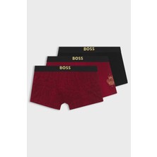 Boss Erkek Logo Detaylı Elastik Bel Bantlı Üçlü Paket Kırmızı Boxer 50558864-645