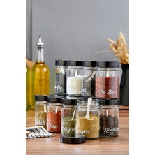 12'li 350 ml Metal Kapaklı Baharat Saklama Kabı Cam Kavanoz(Plastik Kaşık/ Etiket Dahil)