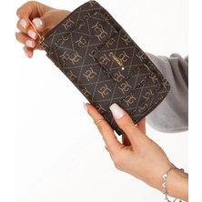 Newish Kadın Deri Desenli Telefon Kağıt Para Bölmeli Kartlık ve Cüzdan NEW215 - Kahverengi