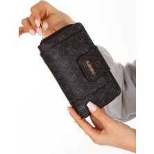 Newish Kadın Deri Desenli Telefon Kağıt Para Bölmeli Kartlık ve Cüzdan NEW215 - Siyah - Lacivert