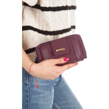 Newish Kadın Deri Desenli Telefon Kağıt Para Bölmeli Kartlık ve Cüzdan NEW215 - Mor