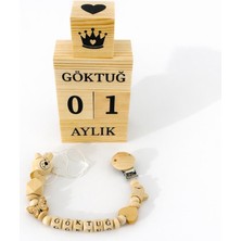 Shopfocus Kişiye Özel Isimli-Emzik Askısı Zinciri-Bebek Anı KÜPÜ-%100 Doğal Organik Ahşap Tekstil Boyalı