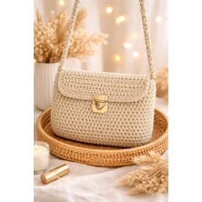 Versein Atelier El Yapımı Simli Krem Rengi Hasır Çanta