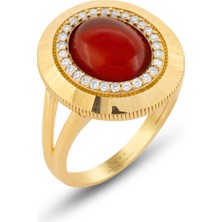 ÇGK KUYUMCULUK  Turuncu Mineli Taşlı Altın Yüzük ÇGKY0108