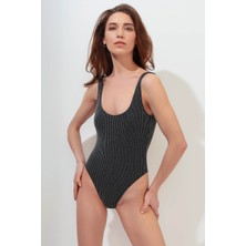 Lovekini Hera Black Swimsuit With Silver Stripes Details