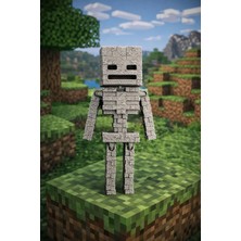 LUNALAB3D Minecraft Hareketli Blok Iskelet Figürü - Gümüş Piksel (Special Edition)