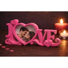 Love Yazılı Kalpli Fotoğraf Çerçevesi | Dekoratif Romantik Masaüstü Hediye Çerçeve