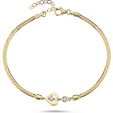 Zeya Kuyumculuk 14 Ayar Altın Kalp Detaylı Balık Sırtı Bileklik