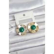 Esranın Dünyası Vintage Model Yeşil Gold Renk Pirinç Kadın Küpe RSEBJ34-ESRDNS