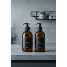 Zuri Design Amber Rengi Sıvı Sabunluk ve Bulaşık Deterjanlık Pompalı Set Siyah Etiketli