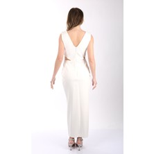 Ankyra Kadın Tül Detaylı Geniş Askılı Krep Kumaş Abiye Elbise 25Y3603