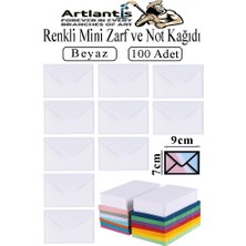 Artlantis Beyaz Mini Zarf 7x9 cm Not Kağıtlı 100 Adet Küçük Beyaz Zarf Mektup Oyun Zarfı Doğum Günü Dilekleri Zarfı Canlı Renk