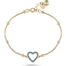 Zeya Kuyumculuk 14 Ayar Altın Dorika Detaylı Mavi Kalp Bileklik