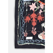 Fresh Faırytale Castle Desen Floş Viskon Eşarp Black