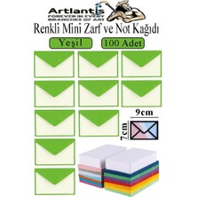 Artlantis Yeşil Mini Zarf 7x9 cm Not Kağıtlı 100 Adet Küçük Yeşil Zarf Mektup Oyun Zarfı Doğum Günü Dilekleri Zarfı Canlı Renk