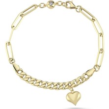 Zeya Kuyumculuk 14 Ayar Altın Çift Zincirli Kalp Charm Bileklik