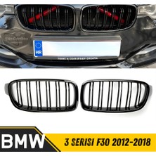 ŞüsCarOto Aksesuar Bmw 3 Serisi F30 2012-2018 Uyumlu Ön Panjur Böbrek M3 Görünüm Izgara Çift Çizgi Ithal Piano Black 1.sınıf Sağ Sol Takım
