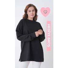 Mermaya Premium Kalite Iki Iplik Kumaş, Siyah, Oversize , Kadın Sweatshirt (40-46 Beden Arası Için Uygundur)