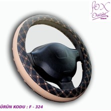 PINUKS Direksiyon Kılıfı Poşetli Geçme 38CM Çember Krem Kenarı Nakışlı Oto Aksesuar Premium