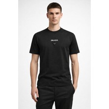 Prada  Jean   Yama Logolu Bisiklet Yaka Pamuklu Erkek T-Shirt