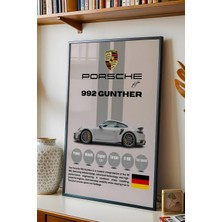 E2 Nova Porsche 992 Gunther Premium Spor Araba Çerçeveli Tablo - Teknik Özellikli Modern 911 Duvar Dekoru
