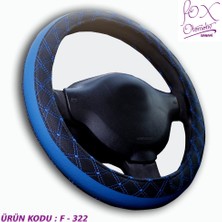 PINUKS Direksiyon Kılıfı Poşetli Geçme 38CM Çember Mavi Kenarı Nakışlı Oto Aksesuar Premium
