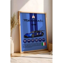 E2 Nova Maserati Gt2 Premium Mavi Yarış Arabası Tablosu - Teknik Özellikli Italyan Otomobil Duvar Dekoru