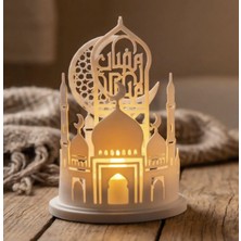 Ramazan Yazılı LED Işıklı Cami Dekoratif Mumluk – Masaüstü Gece Lambası Ramazan Süsü