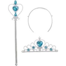 K-Yonlineticaret Karlar Ülkesi Elsa Mavi Kalpli Taç ve Mavi Asa Seti Çocuk Boy