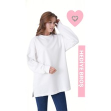 Mermaya Premium Kalite Iki Iplik Kumaş, Siyah, Oversize , Kadın Sweatshirt (40-46 Beden Arası Için Uygundur)