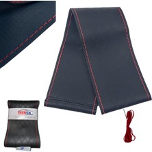 PINUKS Direksiyon Kılıfı S.deri Dikmeli Md:5 Baklava Siyah Ipi Kırmızı Oto Aksesuar Premium