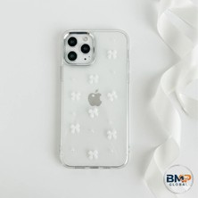 Iphone 12 Uyumlu Beyaz Kurdeleli 3 Boyutlu Kabartma Detaylı Premium Koruma