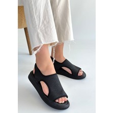 We&Me Wayi Siyah Hasır Cilt Sandalet