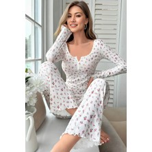 Homay 2’li Çiçek Desenli Dantel Detaylı Pamuklu Pijama Takımı