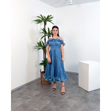 Mialora Kruvaze Yaka Omuz Boncuk Detaylı Püsküllü Maxi Kadın Elbise