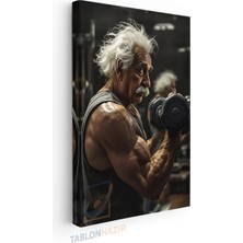 Tablonhazır Dikey Kanvas Tablo Motivasyon Tablosu Kasli Einstein Spor Fitness Gym Salon Duvar Tablosu
