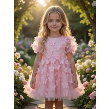 Bes Trend Kız Çocuk Elbise Yazlık Kelebek 3D Boyutlu Party Balo Özel Gün Elbise