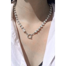 Nkie Jewels Gümüş Renk Kadın Barok Kilit Dümen Incili Kolye - 2910