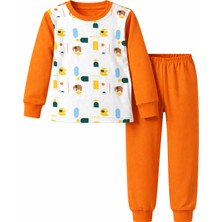 Remsa Çocuk Pamuklu Desenli Pijama Takımı 6068-03 Turuncu