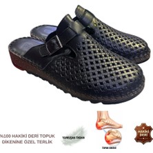 Cozi Company Kadın Hakiki Deri Tam Ortopedik Yumuşak Taban Önü Kapalı Tokalı Terlik