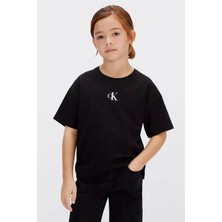 Calvin Klein Kız Çocuk Ck Logo Boxy T-Shirt - Siyah