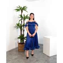 Mialora Kruvaze Yaka Omuz Boncuk Detaylı Püsküllü Maxi Kadın Elbise